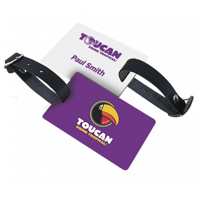 Custom Printed Pvc Luggage Tag With Black Leatherette Strap