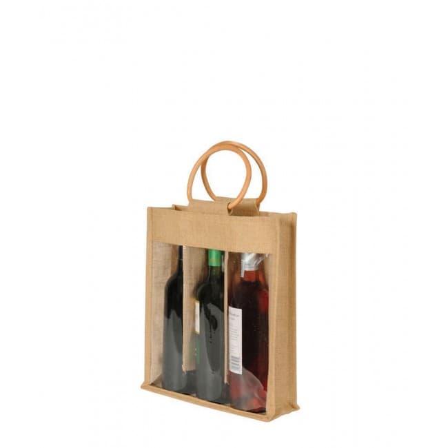 Custom Printed 3 Bottle Jute Bag with Window