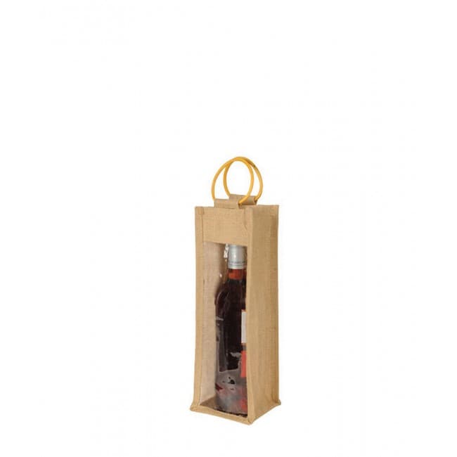 Custom Printed 1 Bottle Jute Bag with Window