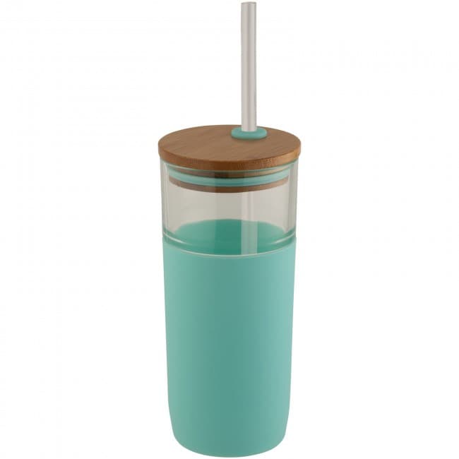 Custom Printed Arlo 600 ml glass tumbler with bamboo lid - Image 1