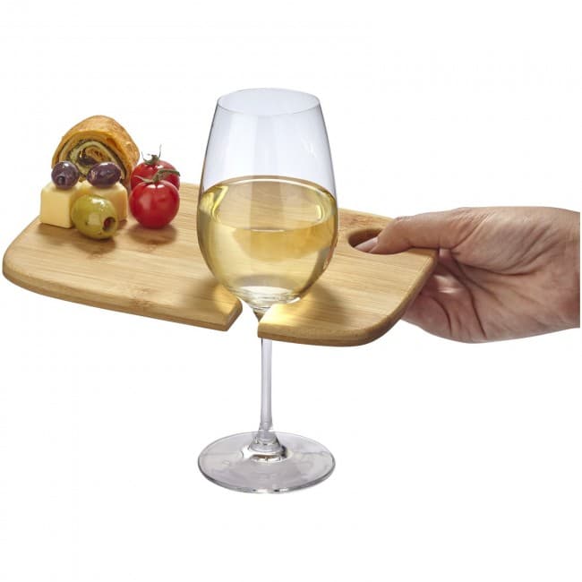 Branded Miller wooden appetiser board with wine glass holder