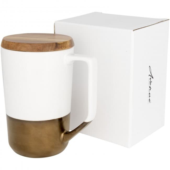 Custom Printed Tahoe 470 ml ceramic mug with wooden lid - Image 1