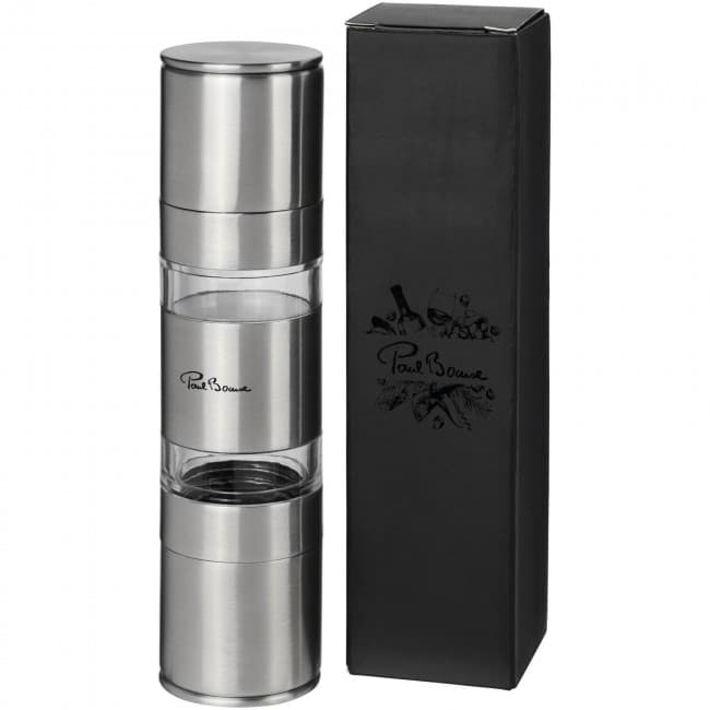 Branded Dual stainless steel pepper and salt grinder