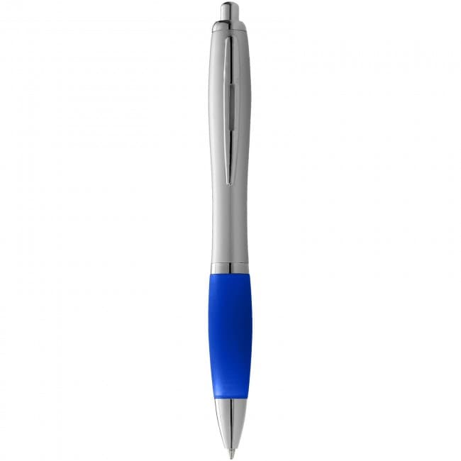 Custom Printed Nash ballpoint pen with silver barrel with coloured grip - Image 9