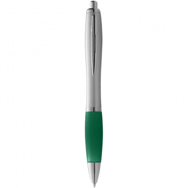 Custom Printed Nash ballpoint pen with silver barrel with coloured grip - Image 8