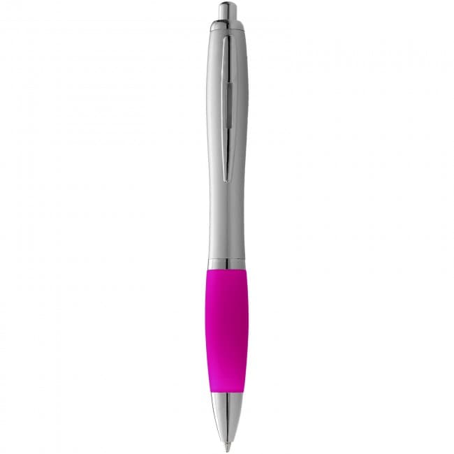 Custom Printed Nash ballpoint pen with silver barrel with coloured grip - Image 3