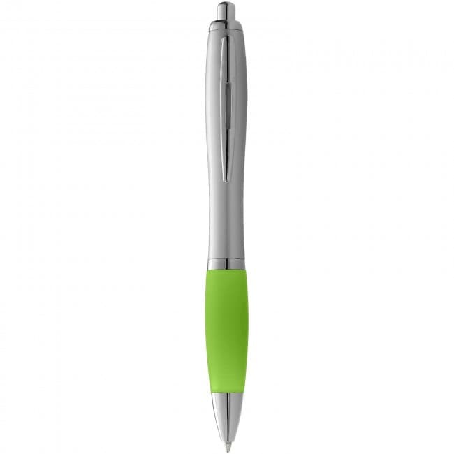 Custom Printed Nash ballpoint pen with silver barrel with coloured grip - Image 1