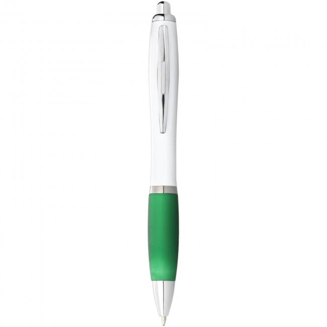 Custom Printed Nash ballpoint pen with white barrel and coloured grip - Image 8