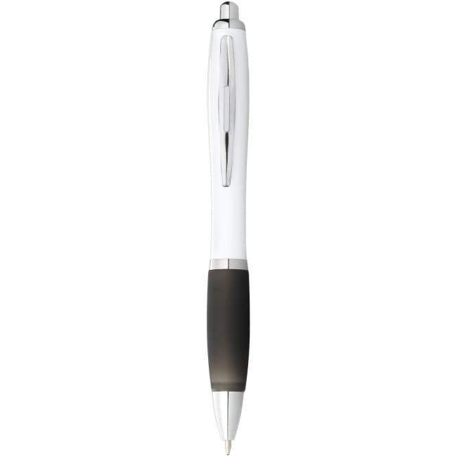 Custom Printed Nash ballpoint pen with white barrel and coloured grip - Image 6