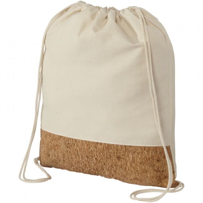 Custom Printed Woods cotton and cork bottom drawstring backpack