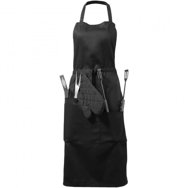 Custom Printed Bear BBQ apron with utensils and glove