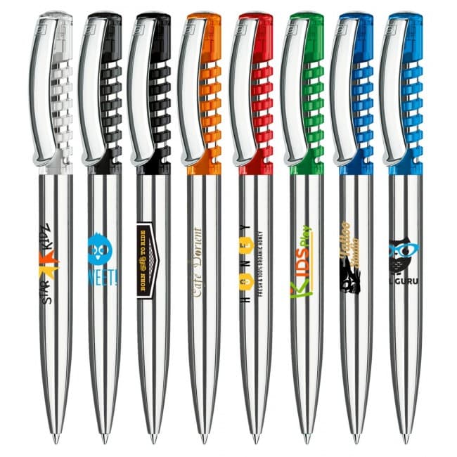 Custom Printed senator New Spring Clear plastic ball pen with metal clip & metal barrel