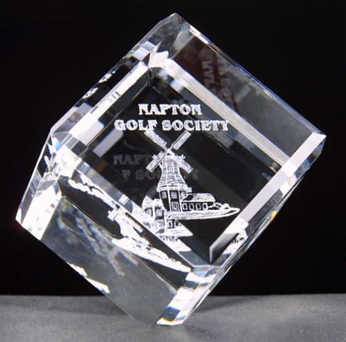 Custom Printed Medium Optical Crystal Balancing Cube Award