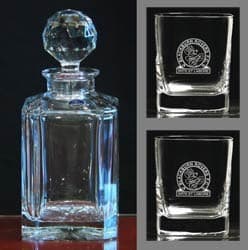 Custom Printed Cut Square Crystal Glass Decanter & Glass Set