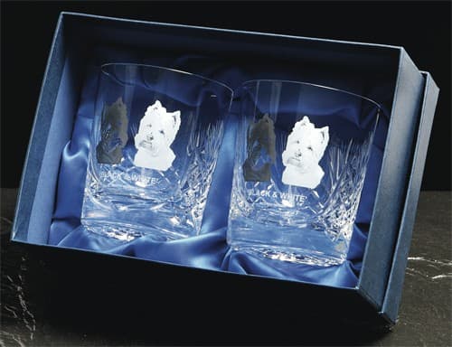 Custom Printed Pair Of Heavy Cut Crystal Glass Tumblers