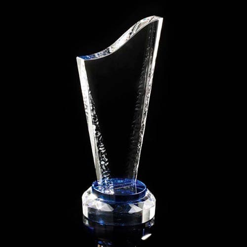 Custom Printed Mounted Crystal Harp Shape Award With Textured Edges