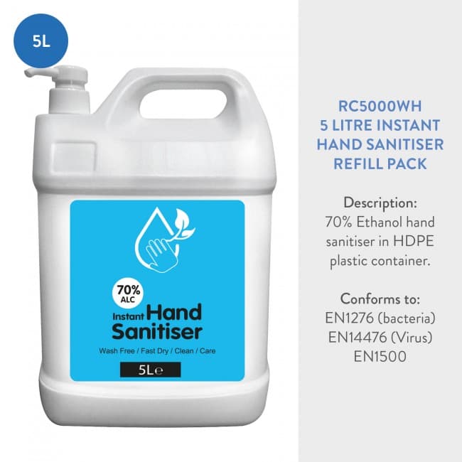 Branded 5 Litre Instant Hand Sanitiser Refill Pack