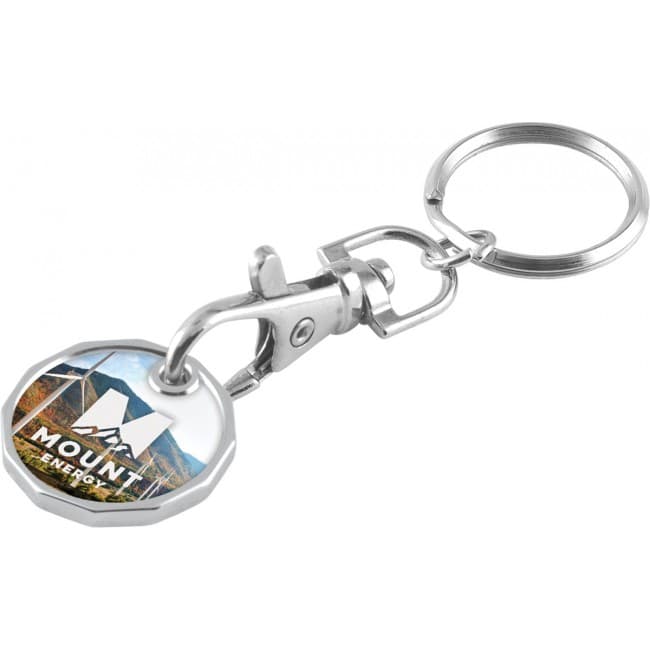 Custom Printed Nickle Plated Trolley Coin Keychain