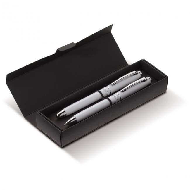 Custom Printed Pen set 2 stripes barrel metal - Image 1