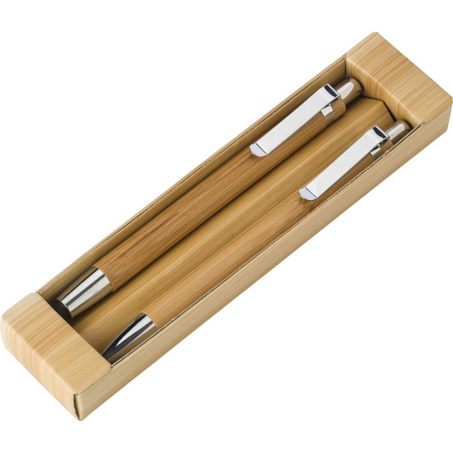 Branded Bamboo pen & pencil set - Image 1