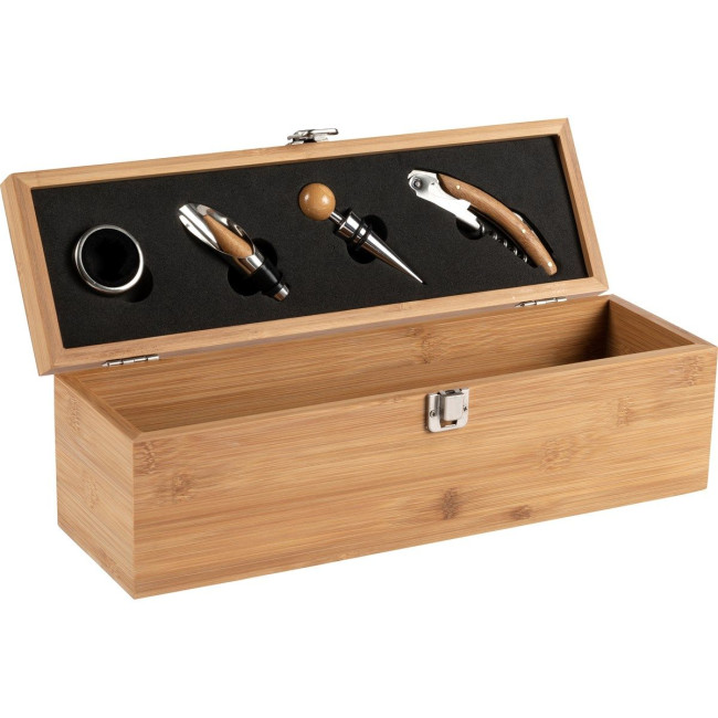 Branded Bamboo wine gift set 4pc - Image 1