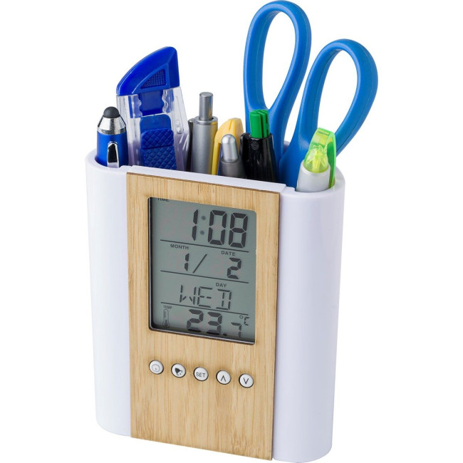 Branded Bamboo clock penholder - Image 1