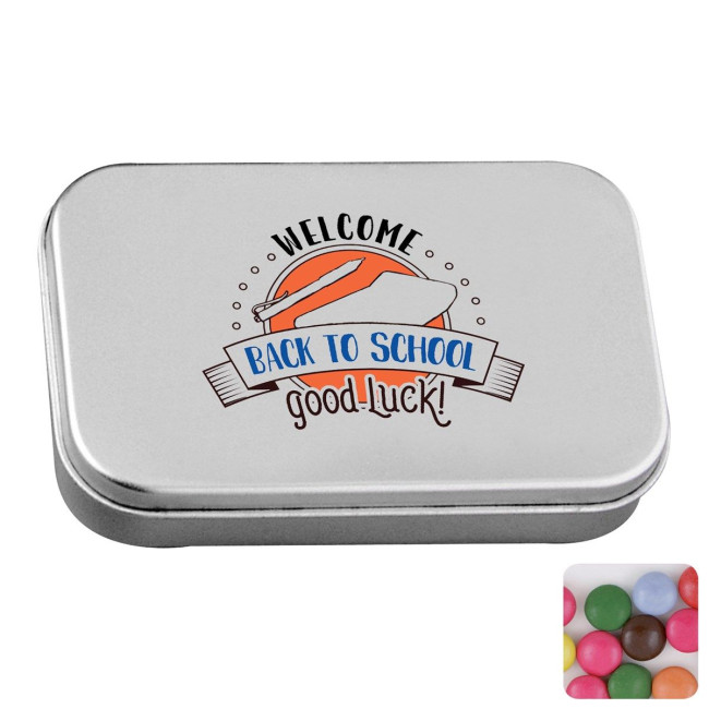 Custom Printed Large hinged tin with choco's