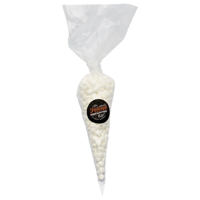 Custom Printed 195gr Sweet cones with printed label and filled with dextrose mints