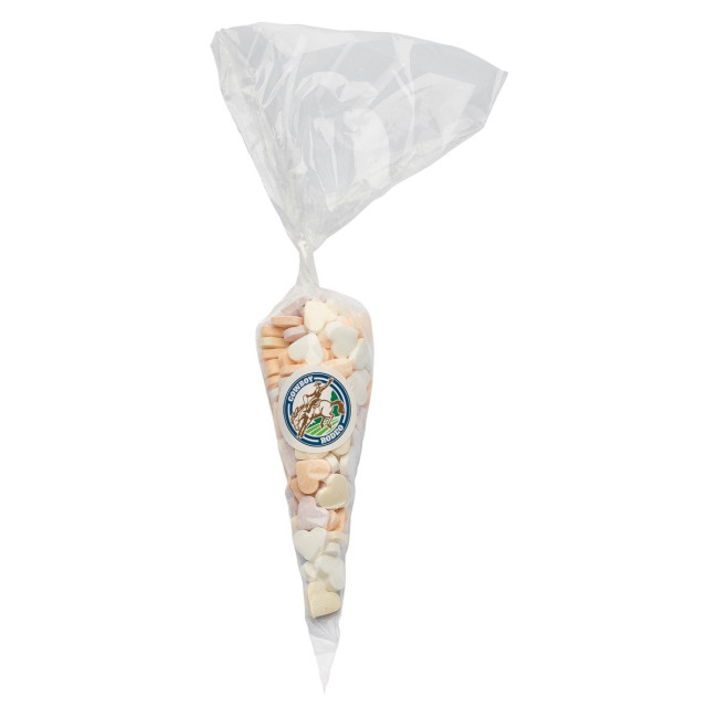 Custom Printed 240gr Sweet cones with printed label and filled with hearts small