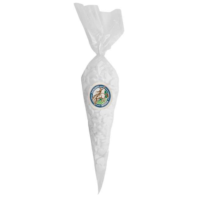 Custom Printed 250gr Sweet cones with printed label and filled with dextrose heart mints