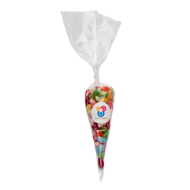 Custom Printed 200gr Sweet cones with printed label and filled with jelly beans