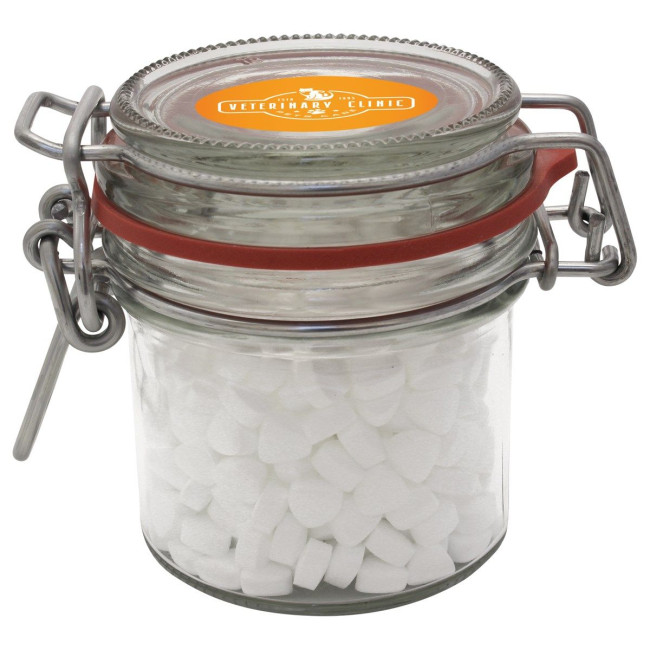 Custom Printed 125ml/290gr Glass jar filled with extra strong mints