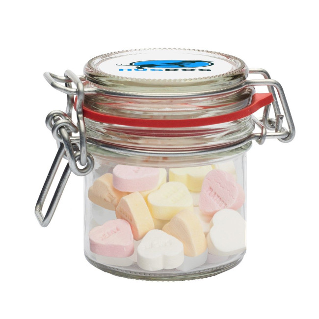 Custom Printed 125ml/290gr Glass jar filled with sugar hearts