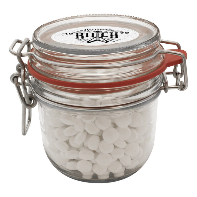 Custom Printed 255ml/490gr Glass jar filled with dextrose mints