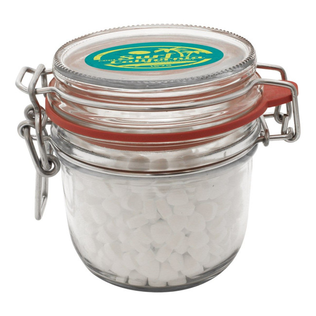 Custom Printed 255ml/480gr Glass jar filled with extra strong mints