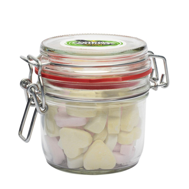 Custom Printed 255ml/490gr Glass jar filled with hearts small