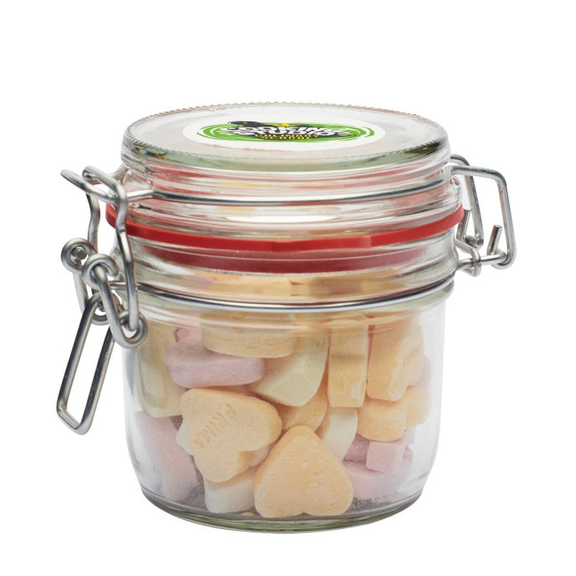 Custom Printed 255ml/490gr Glass jar filled with sugar hearts