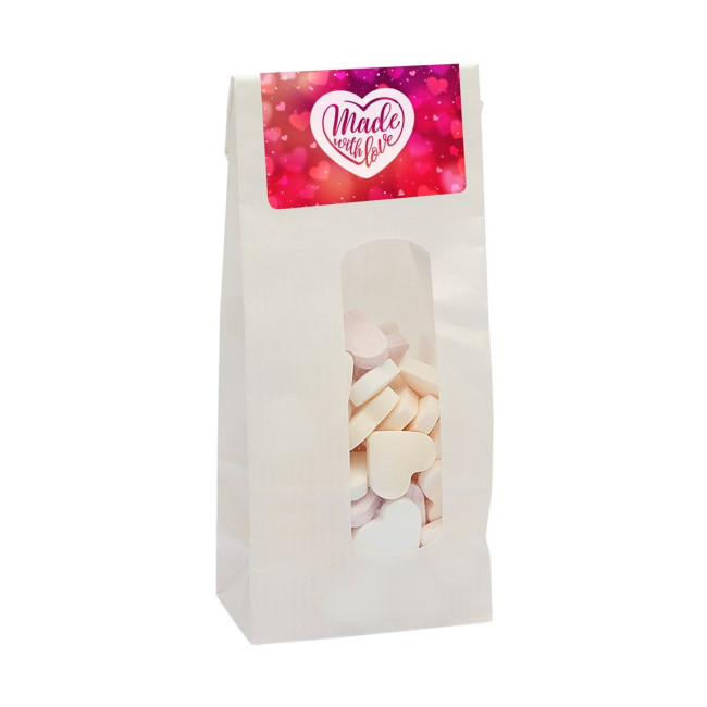 Custom Printed 110gr Kraft bag with window and filled with hearts small