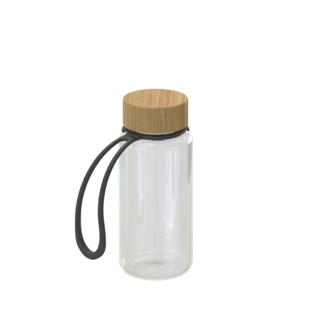 Custom Printed Drink bottle "Natural" clear-transparent incl. strap, 0.4 l - Image 1