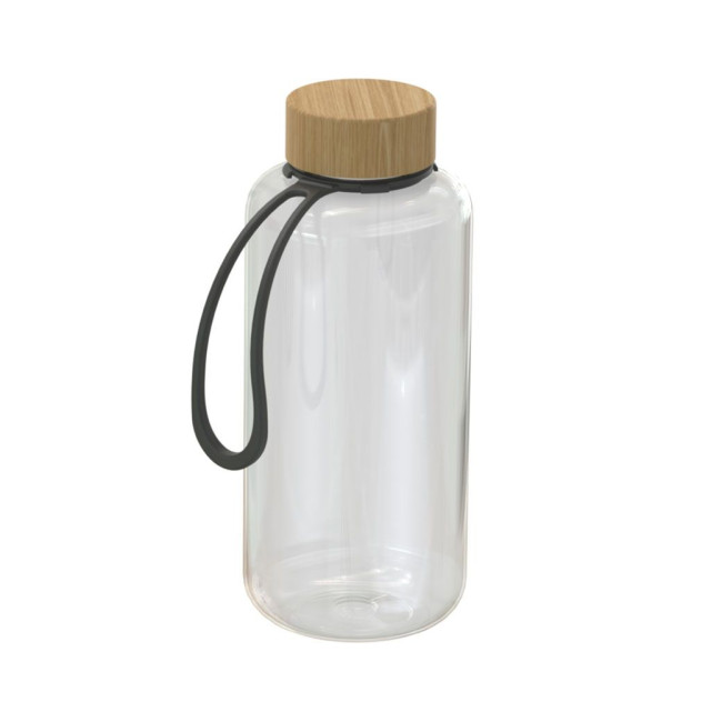 Custom Printed Drink bottle "Natural" clear-transparent incl. strap, 1.0 l - Image 1