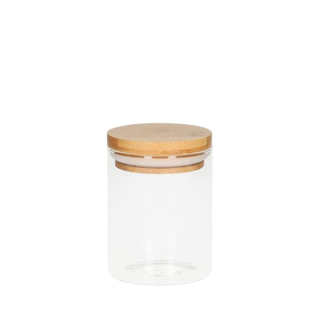 Branded Glass Storage Jar With Bamboo Lid 375ml