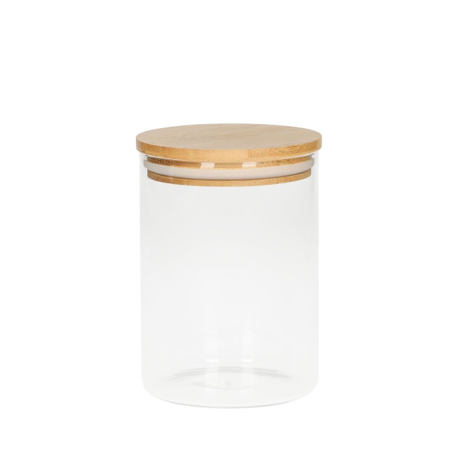 Branded Glass Storage Jar With Bamboo Lid 700ml