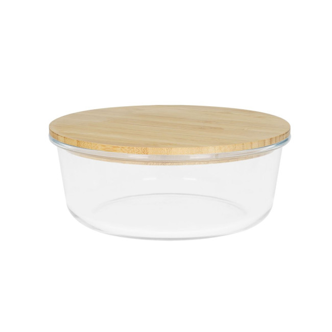 Branded Round Glass Box With Bamboo Lid 17x7cm