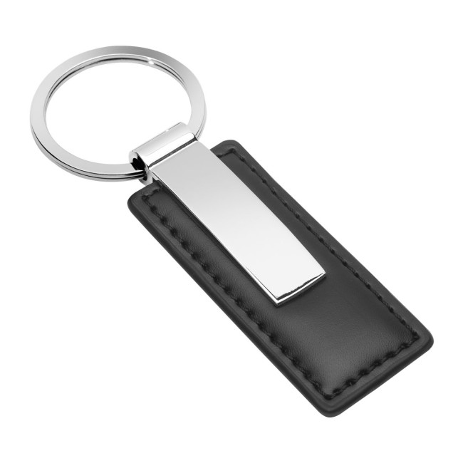 Custom Printed Rectangle Leather Metal Keyring - Image 1