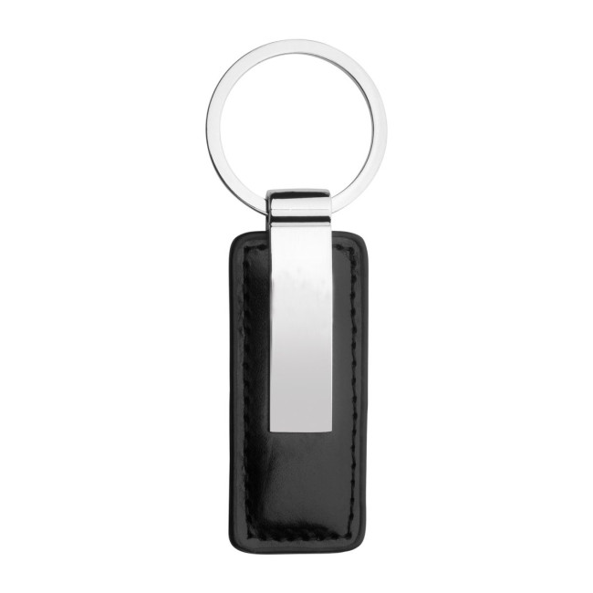 Custom Printed Rectangle Leather Metal Keyring - Image 2