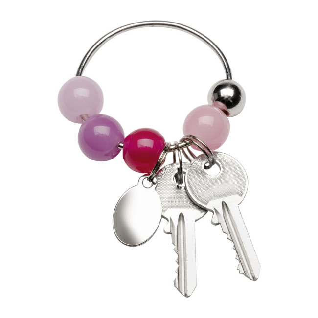 Custom Printed Magenta Beaded Metal Keyring - Image 2