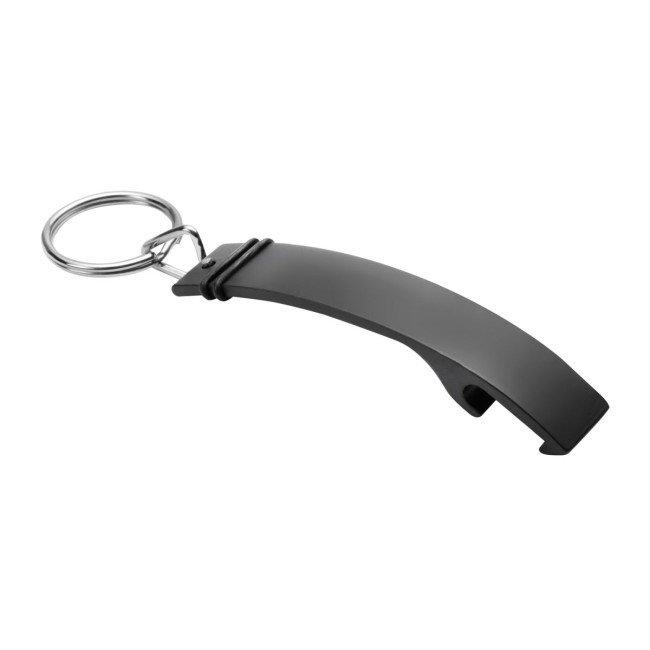 Custom Printed Black Aluminium Bottle Opener Keyring - Image 1