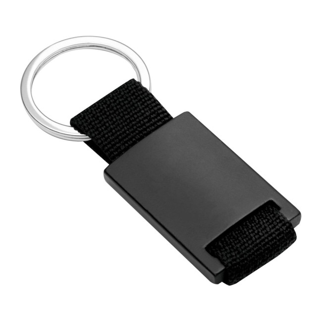 Custom Printed Black Textile Strap Keyring - Image 1