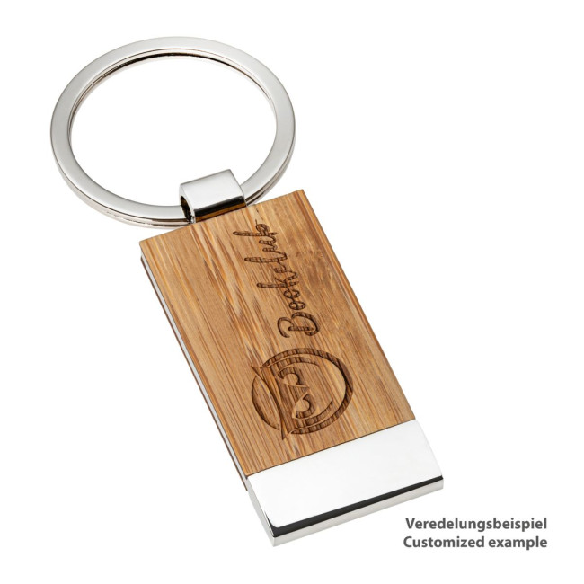 Branded Bamboo Metal Keyring - Image 3