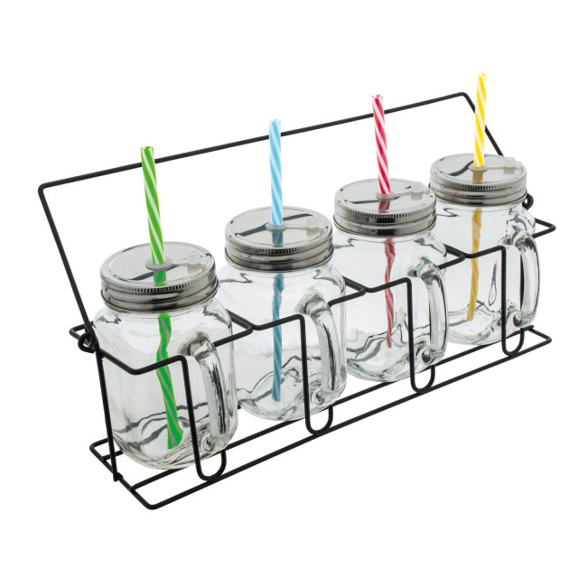 Custom Printed Aracuja Set of 4 glass mugs with straws - Image 1